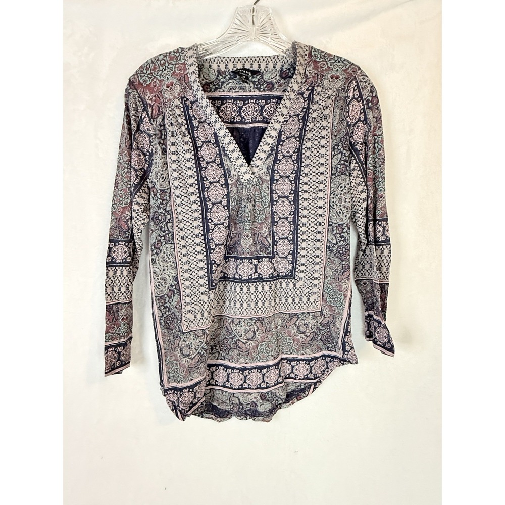 Lucky Boho Patchwork Top L V Neck Lightweight Festival Coachella Cottagecore